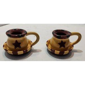 Redware Lang "Whats For Dinner?" Candlestick Holders